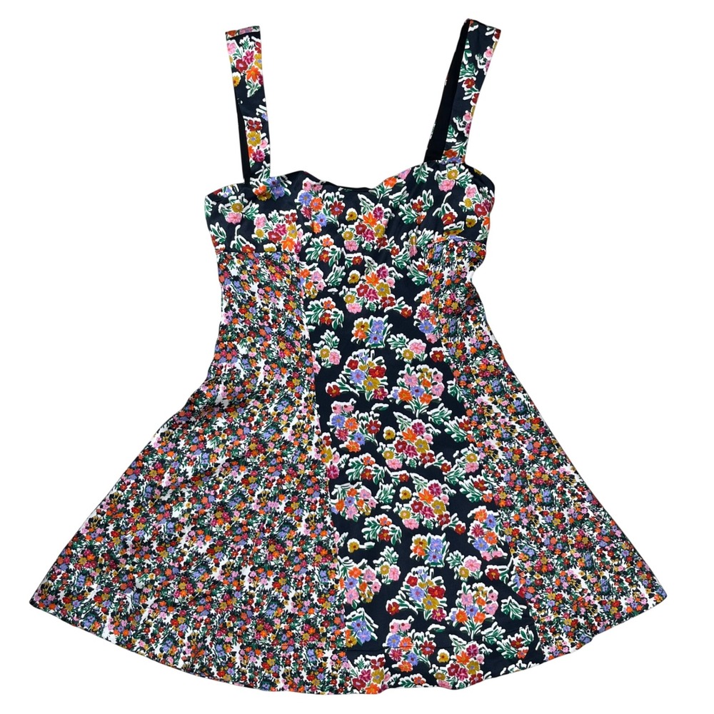 For Love & Lemons Brookes Mini Dress Women XS Black Floral Sweetheart Sleeveless